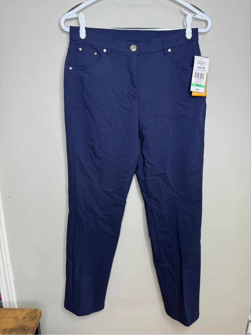 NWT Tanjay Comfort Fit Modern Straight Leg Pants Navy Blue 8P